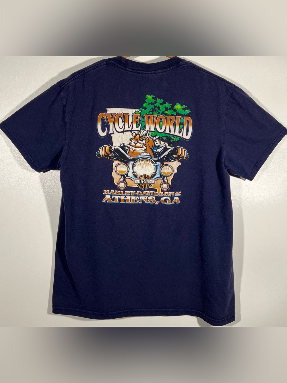 VTG Y2K Harley Davidson T-shirt Cycle World Athens GA Bulldog Motorcycle Sz L